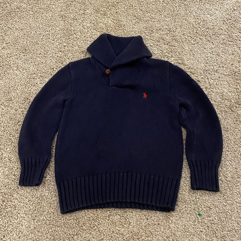 Polo Ralph Lauren Boys Navy Blue Preppy High Neck Knitted Sweater